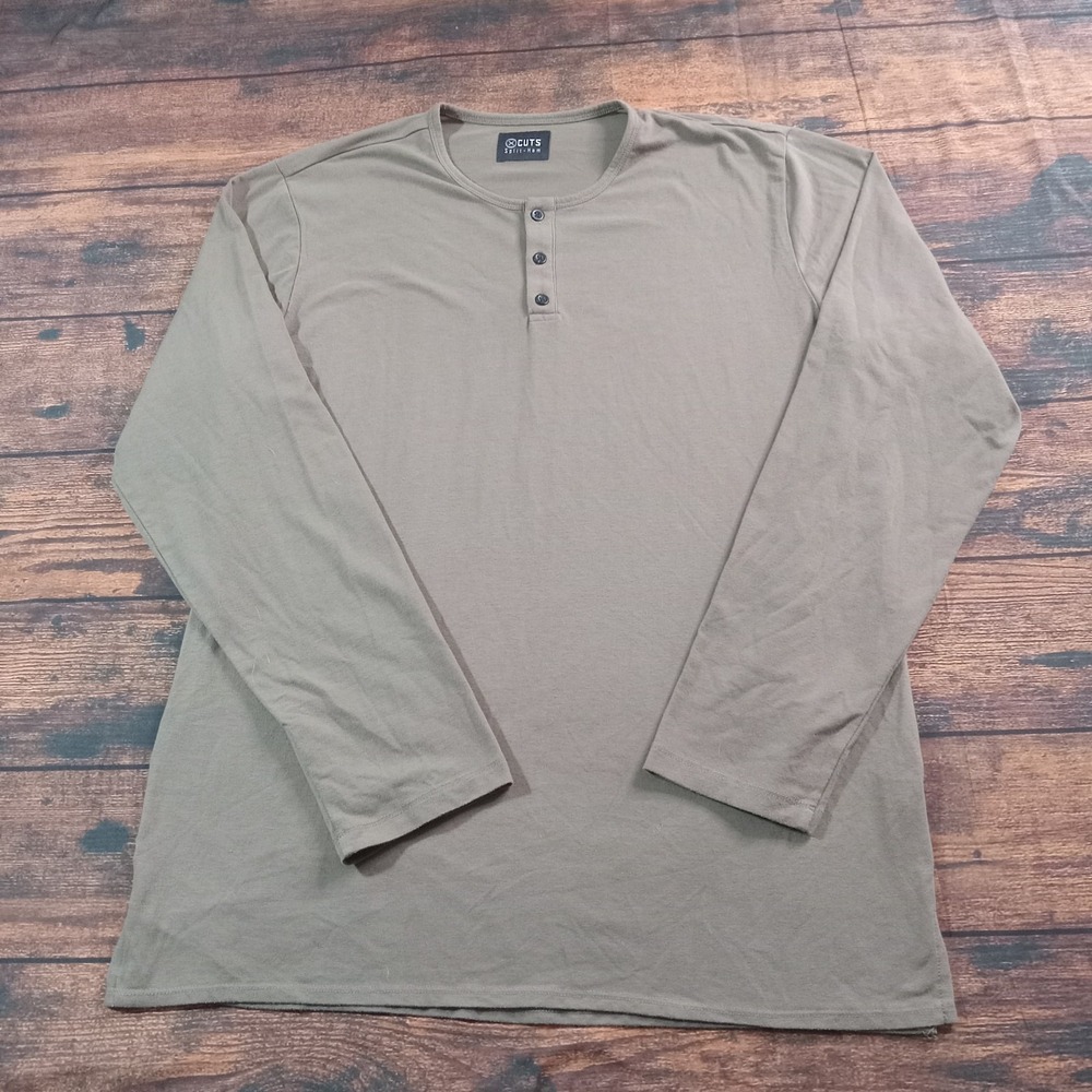 Cuts Split Hem Long Sleeve Henley Shirt Men's‎ 2XL Tan